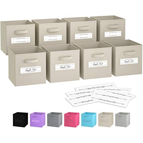 Foldable Closet Organizers and Storage Office Royexe Storage Cubes Cube Storage Bins 2 Handles /& 10 Label Window Cards Fabric Storage Box for Home Set of 8 Storage Bins Beige